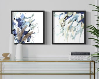 Fine Art Prints, Gallery Wall Set, Contemporary art, Set of  Square prints, Abstract Flower Paintings, Giclée Print, Modern Painting