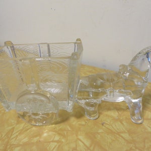 Rare Large Jeanette Glass Clear Horse And Cart Planter/Candy Dish