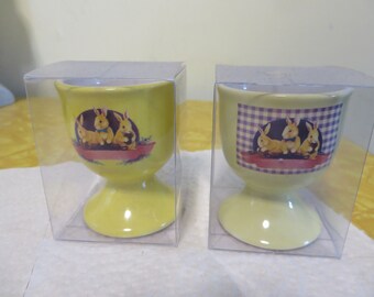 2 Different Laura Secord Egg Cups With Rabbits, In Original Packaging