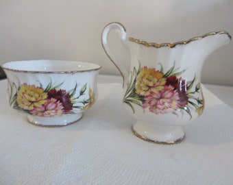 Beautiful Paragon Cream And Sugar Bowl With Straw Flowers, England