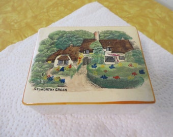 Vintage Dartmoor England, N & O Ceramic Cigarette Box/Case, Hand Painted Selworthy Green Scene