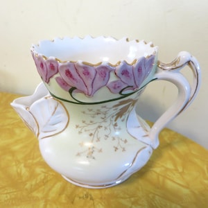 Mug à raser antique en céramique, rose pastel avec bordures dorées