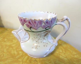 Antique Ceramic Shaving Mug/Scuttle, Pastel Pink With Gold Trim