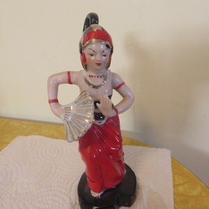 Vintage Ceramic Occupied Japan Geisha Girl With Fan Figurine, 5.5" High