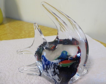 Beautiful Glass Fish Paperweight, Small Fish Inside, Hand Blown, 4.5" High