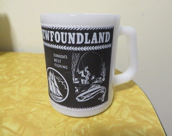 Vintage Federal Glass Black Milk Glass Newfoundland And Labrador Coffee Cup/Mug, Rare
