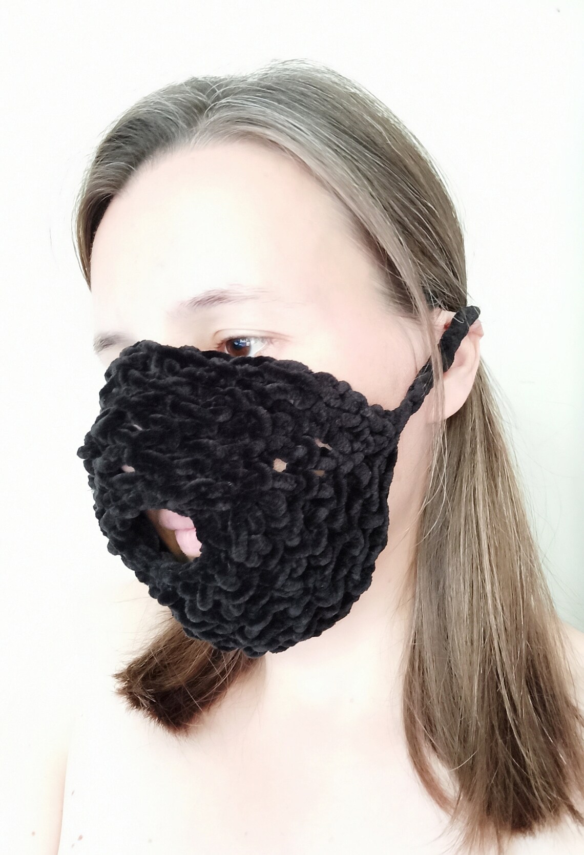 Mask With Mouth Hole Black Velvet Face Mask Frill Etsy