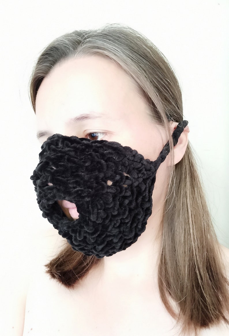 Mask With Mouth Hole Black Velvet Face Mask Frill Etsy