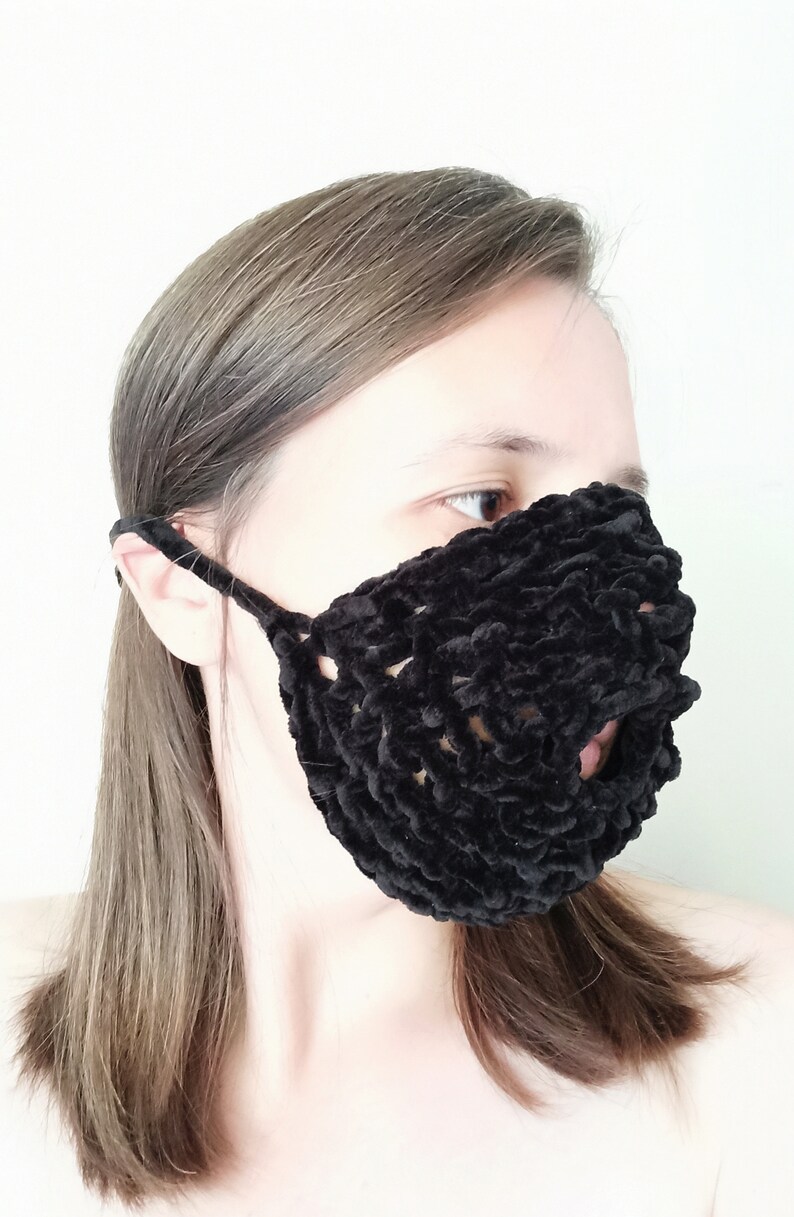 Mask With Mouth Hole Black Velvet Face Mask Frill Etsy
