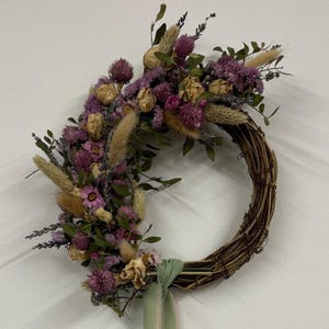 Pink Rustic Dried Half Crescent Wreath with Roses and Daisies