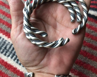 Chunkiest handmade Navajo Sterling Twist Wire Cuff Satin finish Ready To Ship, Chatfields Jewelry, Navajo Brenda Jimenez Jewelry