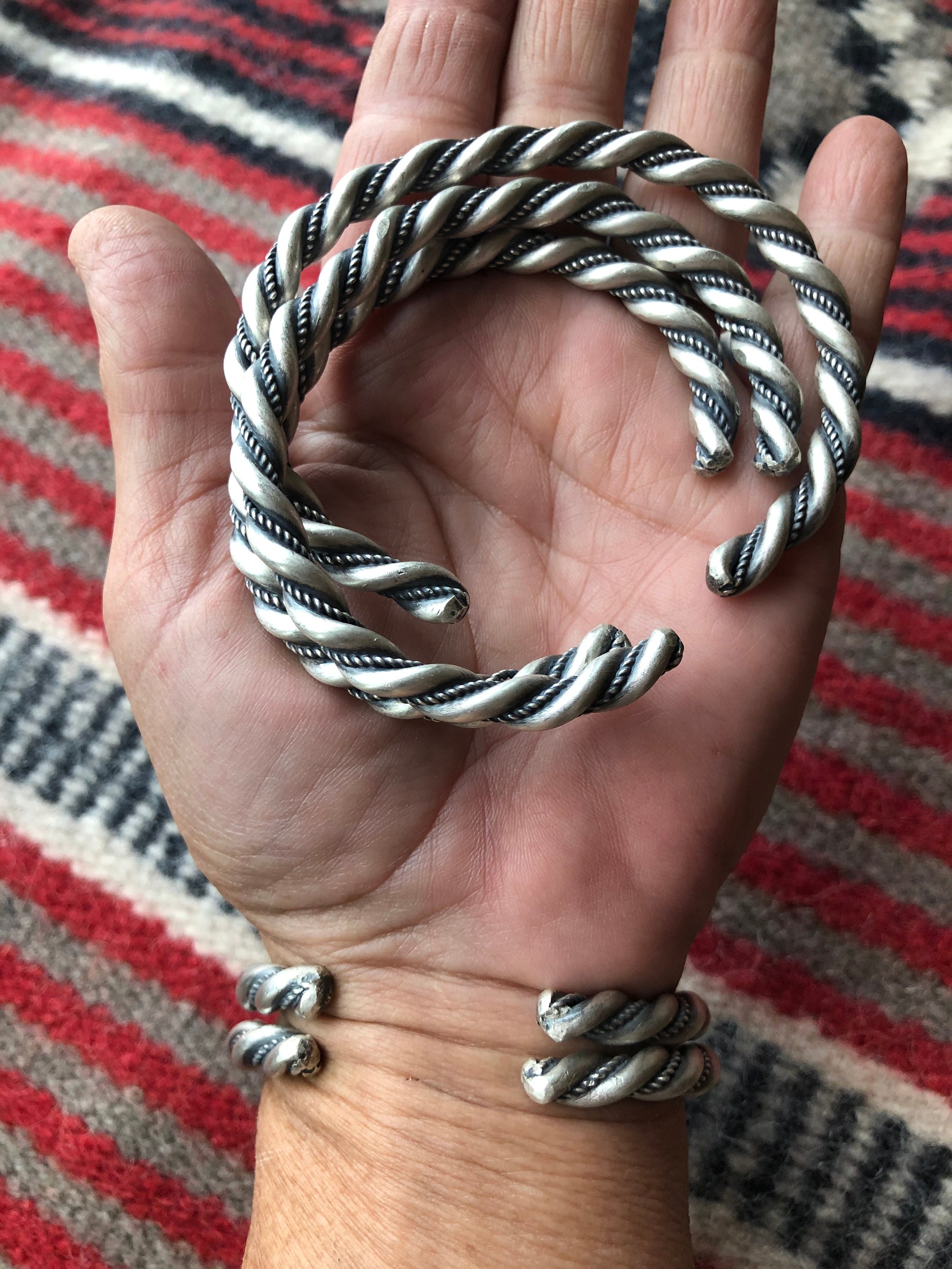 Chunkiest Handmade Navajo Sterling Twist Wire Cuff Satin 