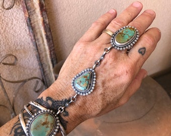 Native American Jewelry Turquoise & Silver Cuff to Ring set by Navajo Brenda Jimenez Chatfields Jewelry Navajo handmade fits most adjustable