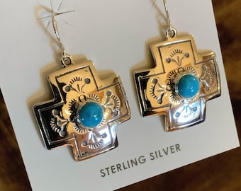 Reserved for Sharmel turquoise and sterling silver earrings cross jewelry southwest gift Chatfields Jewelry dangle earrings crosses