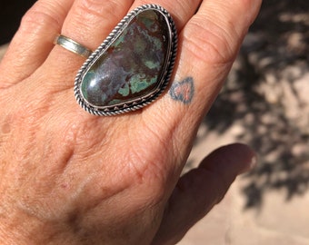 Natural turquoise from the Spiderweb mine and Sterling Silver adjustable ring by Navajo Brenda Jimenez Chatfields Jewelry Native American