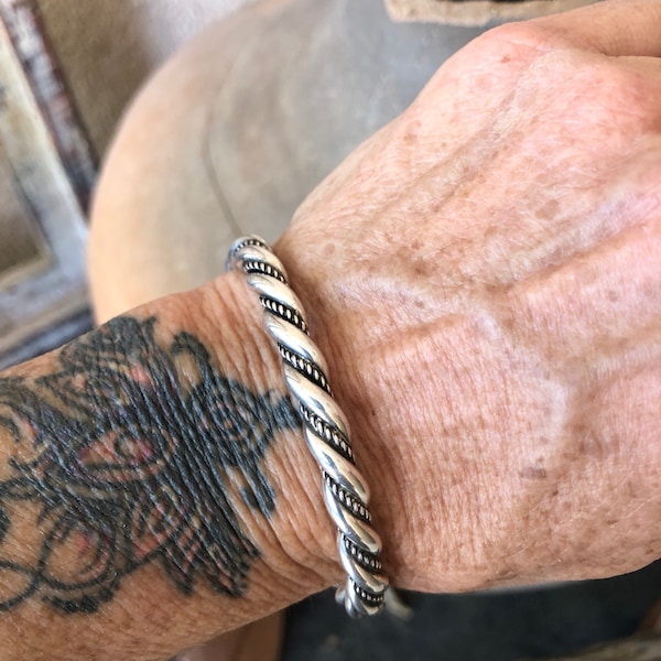 Chunkier handmade Navajo Sterling Twist Wire Cuff Satin finish Ready To Ship, Chatfields Jewelry, Navajo Brenda Jimenez Jewelry