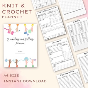 Knitting & Crochet Planner 11-page printable PDF A4 Size Journal Tracker image 1