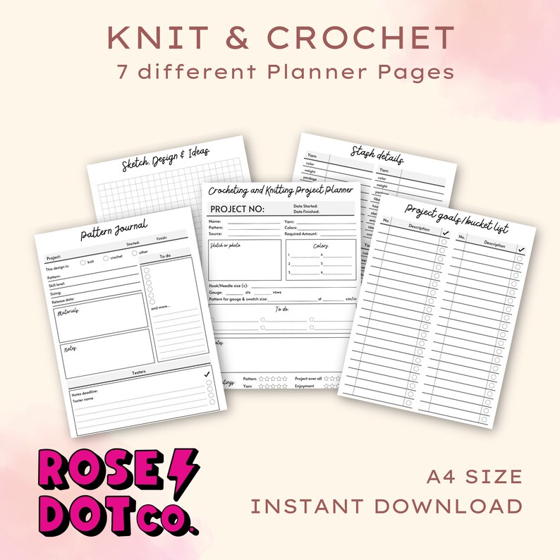 Knitting & Crochet Planner 11-page printable PDF A4 Size Journal Tracker image 5