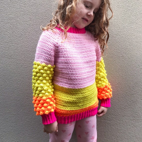 Bobble Sweater Little Poet Jumper Neon Pink Yellow Orange Kids Pullover Etsy Australia