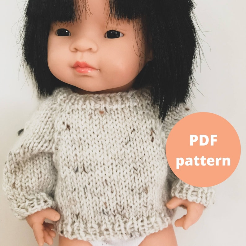 Knitting Pattern for 38cm Miniland Doll Sweater image 1