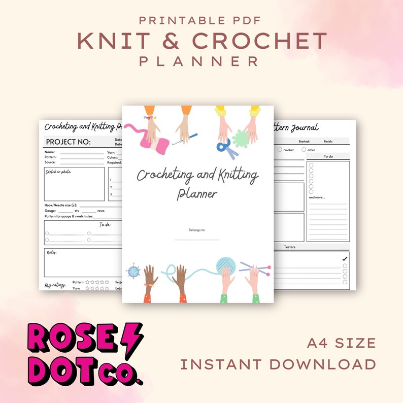 Knitting & Crochet Planner 11-page printable PDF A4 Size Journal Tracker image 2
