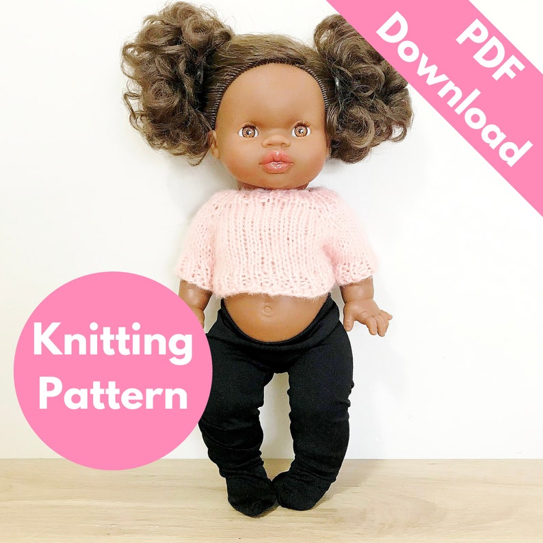 Minikane Crop Knitting Pattern | 38cm Miniland Doll Knitted T-shirt