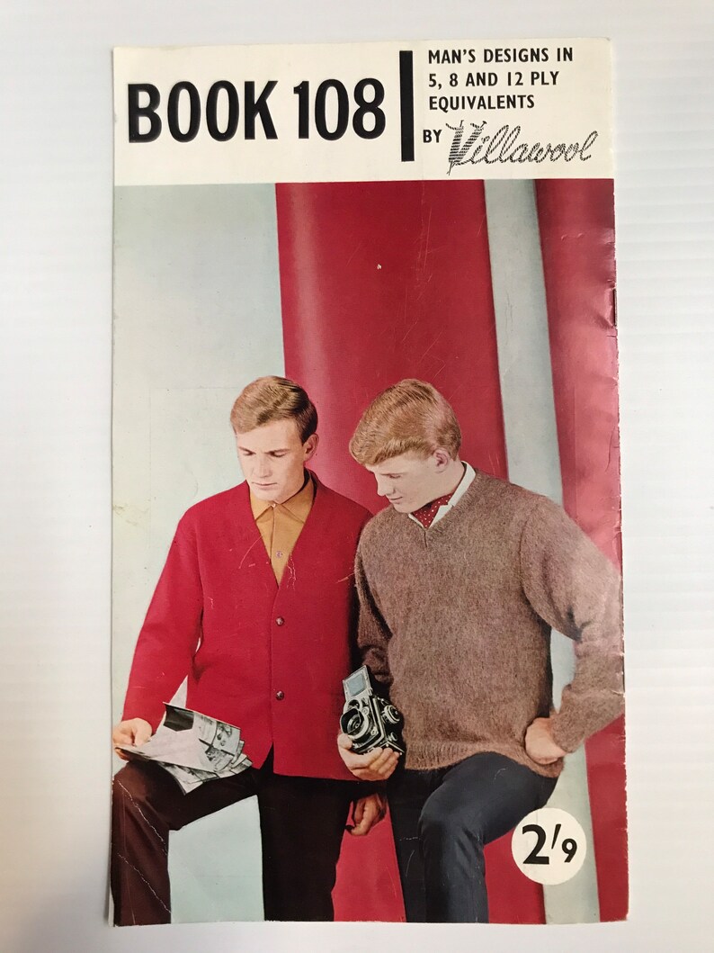 Villawool Knitting Pattern Book 108 Mens 5ply, 8ply, 12ply Vintage image 2