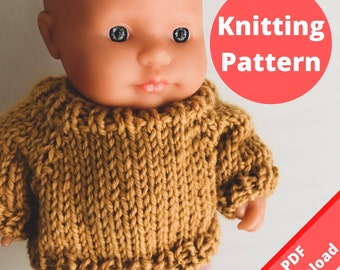 Knitting Pattern 21cm Miniland Doll Sweater | Jumper Pattern