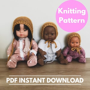 Garter Stitch Bonnet Knitting Pattern for Miniland Doll - 21cm, 32cm, 38cm