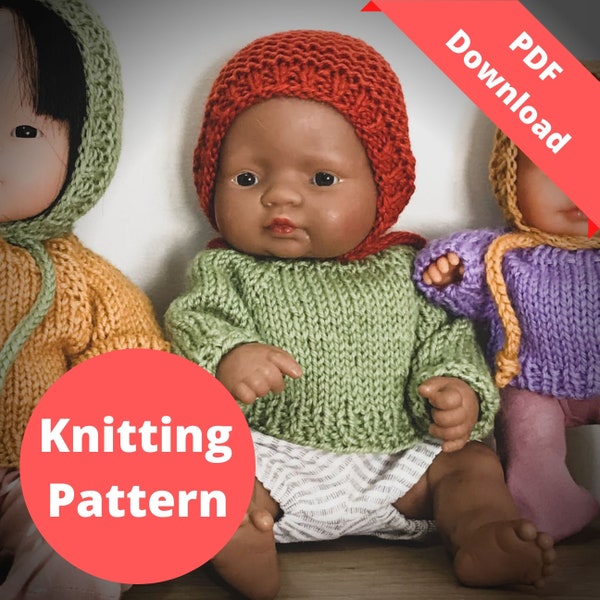 Knitting Pattern 32cm Miniland Doll Sweater | Jumper Pattern