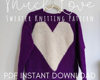 Much Love Sweater Knitting Pattern | adult jumper | plus size | heart pullover