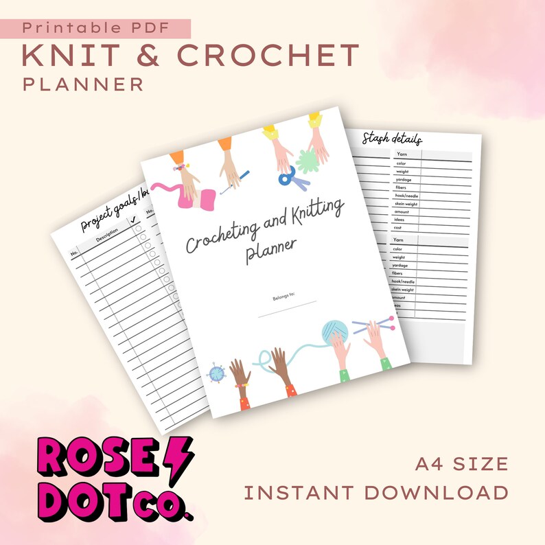 Knitting & Crochet Planner 11-page printable PDF A4 Size Journal Tracker image 3