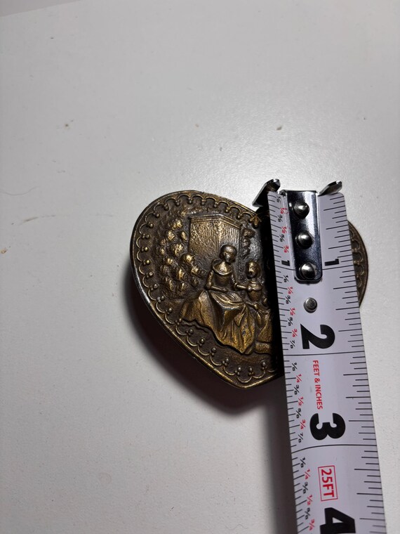 VTG Heart Metal Buckle 3” Vintage Signed TAM Hand Crafted Brass Heart Belt Love Hippie  main image 2