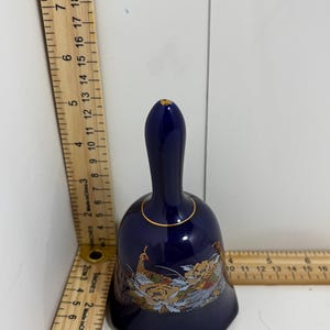 Vintage Cobalt Blue Porcelain Bell with Pheasant Design – 3