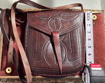 Handgereedschap gesneden lederen bruine schoudertas handtas handtas portemonnee crossbody