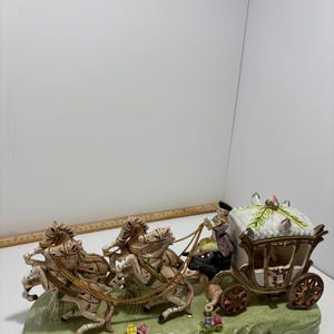 Vintage Capodimonte Porcelain Horse-Drawn Royal Carriage Cinderella Figure