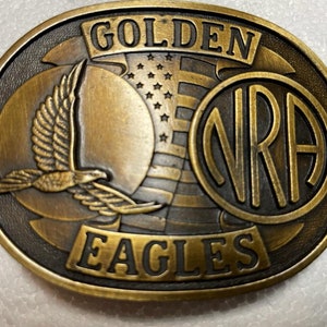 Vintage Gold Golden NRA Eagles Antique Classic Lightweight Belt Buckle For Men&#39;s and Women&#39;s