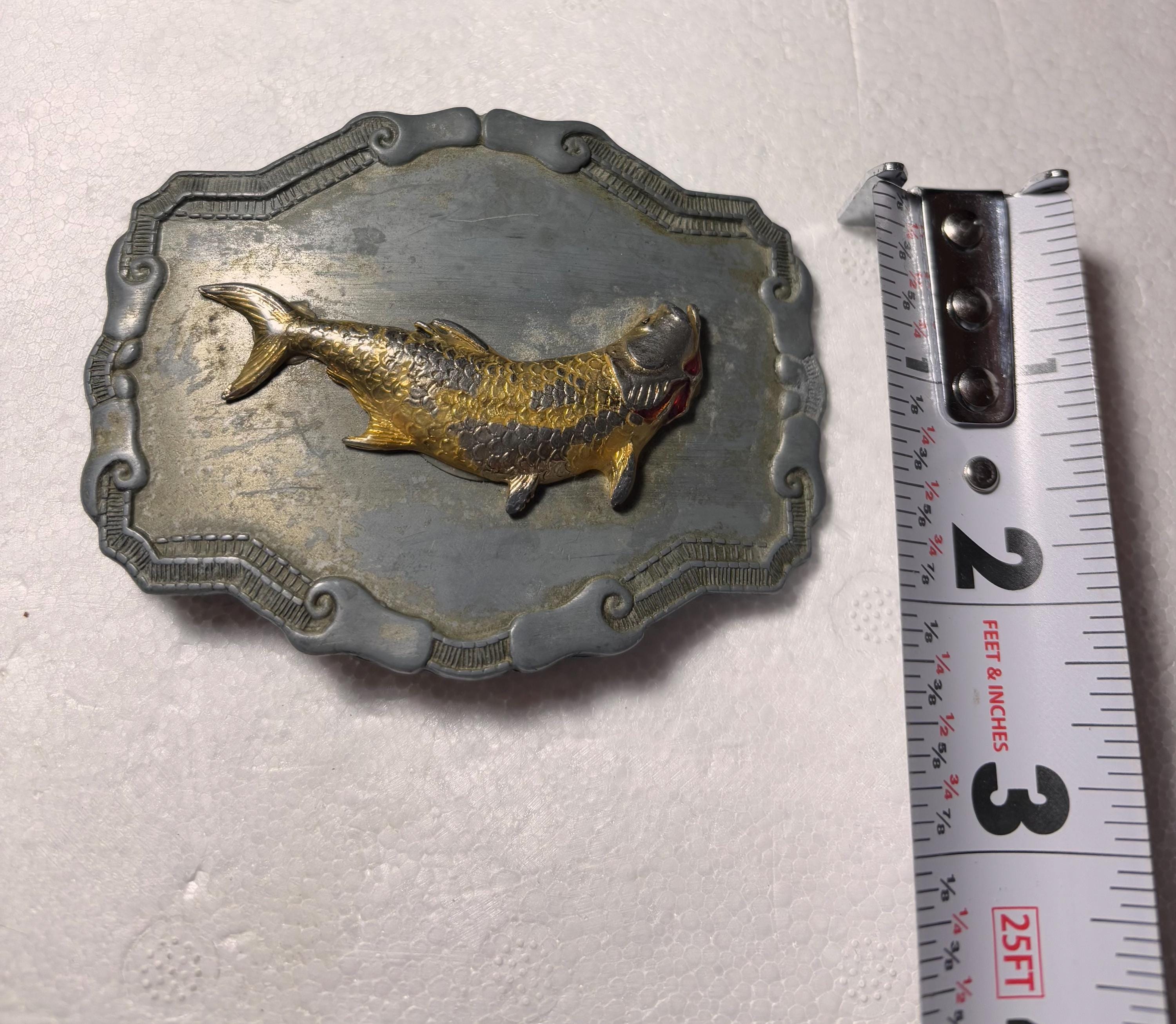 American Fisherman Swapping Lies Brass Belt Buckle Great