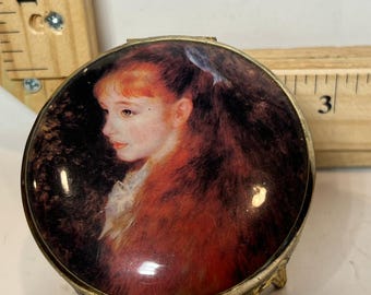 Vintage Renoir Art Trinket Box Japan Gold Tone Jewelry Holder