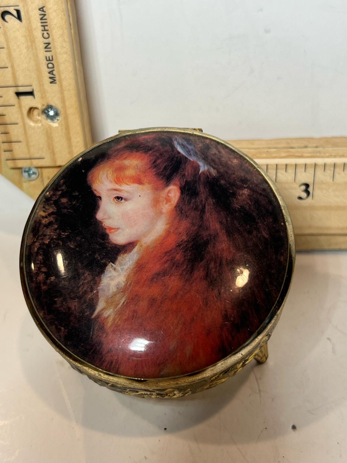 Vintage Renoir Art Trinket Box Japan Gold Tone Jewelry Holder