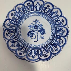 Vintage Talavera Hand-Painted Scalloped Dish - Mexican Folk Art