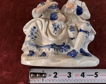 Vintage Porcelain Colonial Figurine White Blue Women Statuette