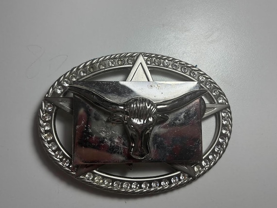 Vintage Texas Longhorn Stree Head Bull & Star Clear Stones  display picture 2