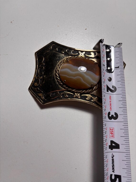 Large Western Belt Buckle With Agate | Gold-tone Boho  display picture 3