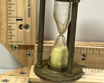 Vintage Brass Hourglass Antique Sand Timer with Yellow Sand