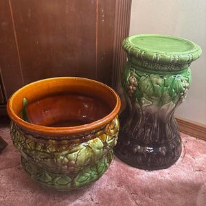 Antique Majolica Jardinière Planter Stand