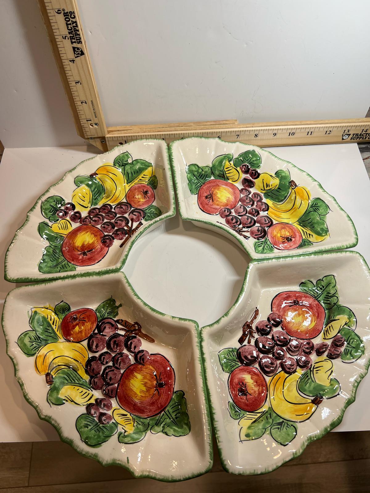 Vintage Hand Painted Fruit Ceramic Divided Dishes Set of 4 Italy