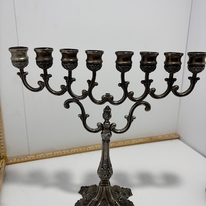 Original Karshi Jerusalem Silverplated Menorah - Floral Design, 12.5" Ta