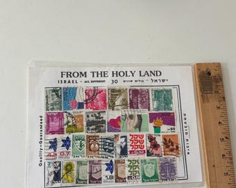 イスラエルのヴィンテージ切手コレクション – 「聖地から」パケット – 30種類の切手 – Judaica Collectibles