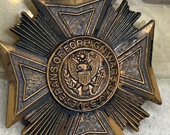 Medalla colgante vintage de veteranos de guerras extranjeras de la VFW, regalo coleccionable militar